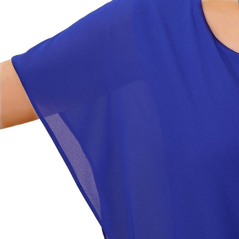 VIISHOW Women's Loose Casual Short Sleeve Chiffon Top T-Shirt Blouse Blue M - Image 4